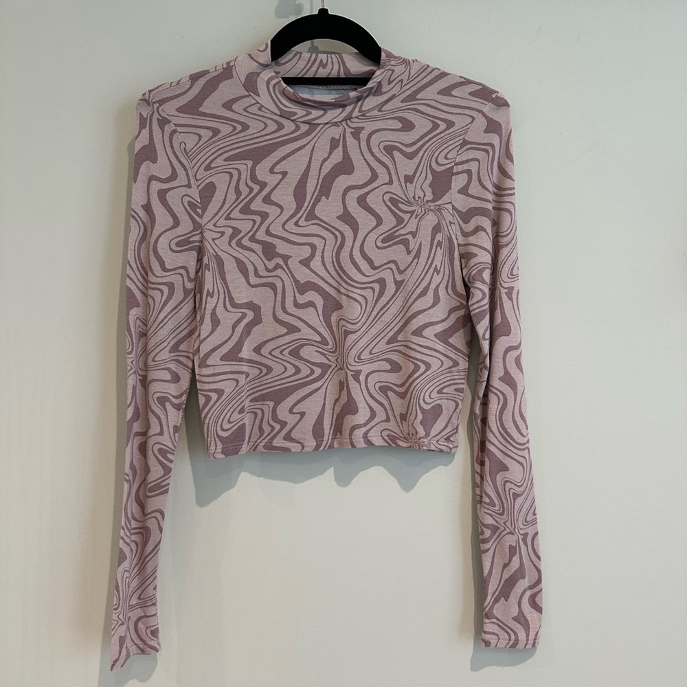 PacSun Lavendar Retro Print Long Sleeve Crop Top, Size Small